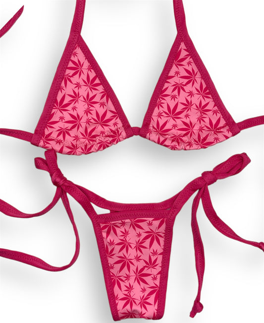 Pink Weed - Tie Thong Set